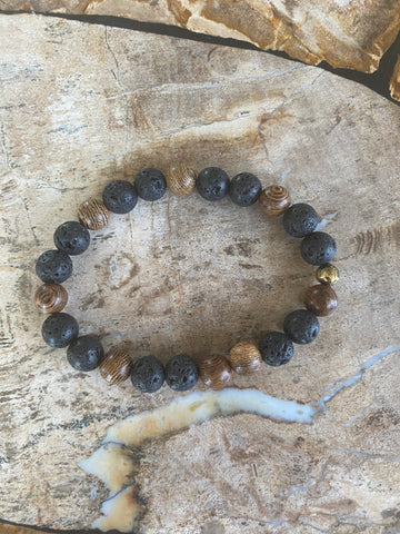 Men's Lava and Wooden Bead Bracelet