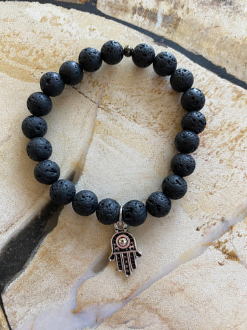 Men's Lava Bracelet with Hamsa Dangle