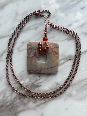 Copper Wrapped Agate Square on Copper Chain