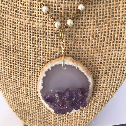 Amethyst Chips on a Slice of Quartz