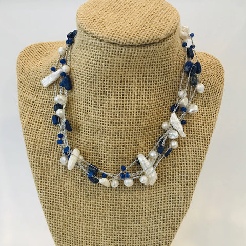 Lapis and White Pearl Necklace