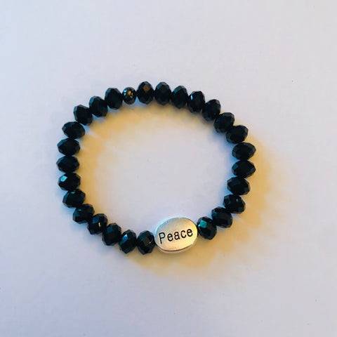 Peace Stretchy Black Sparkly Bracelet