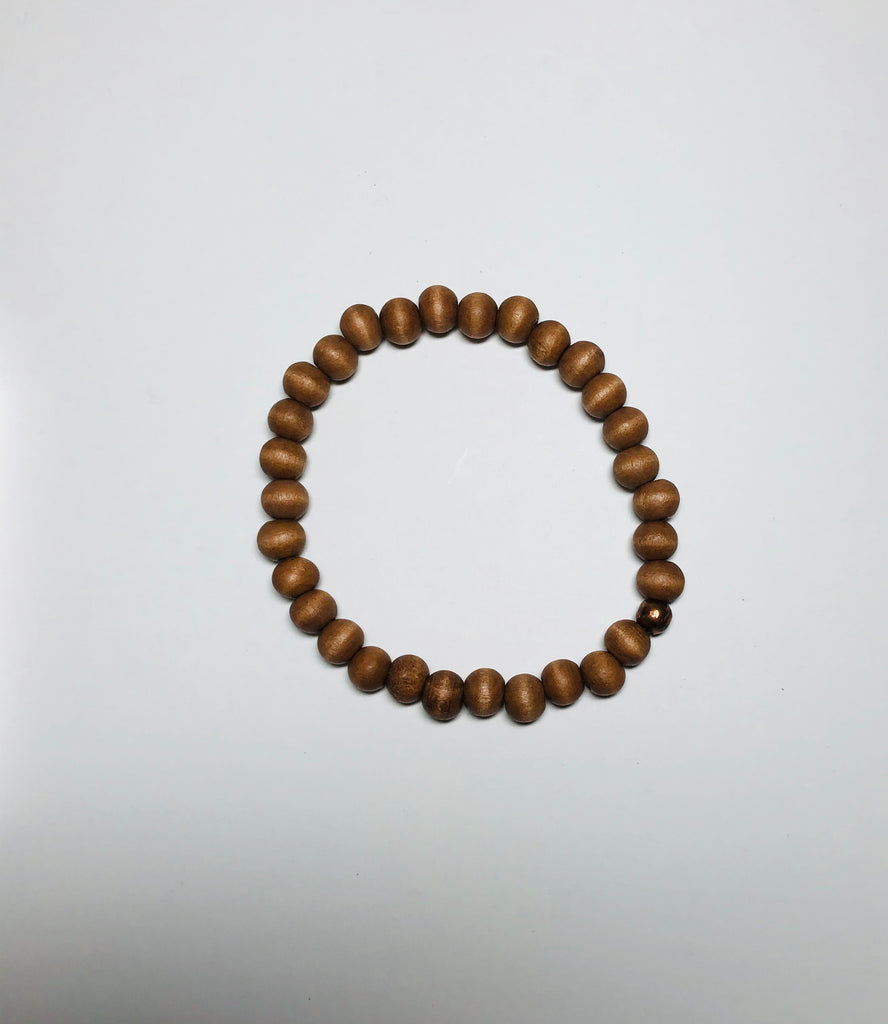 Mens Beach Bracelet with Palm Wood Beads and Turquoise Color